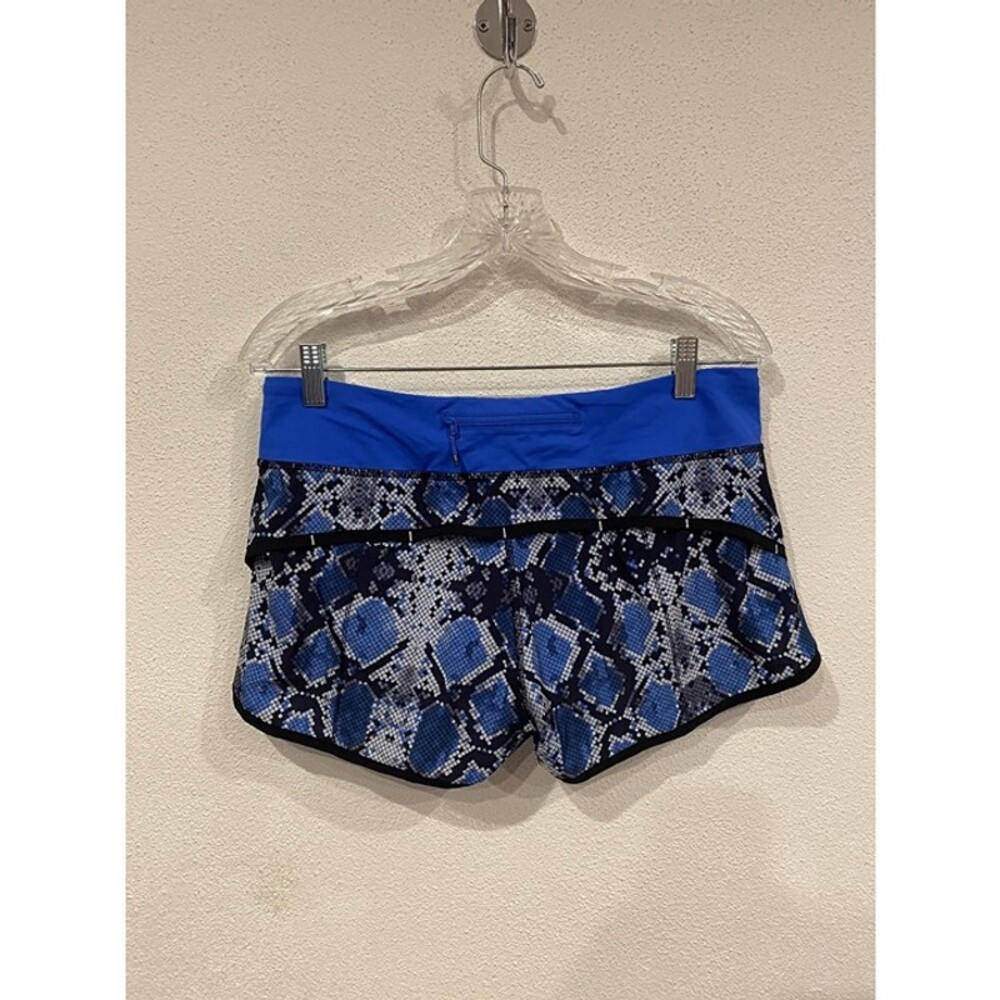 Lululemon Speed Shorts Ziggy Snake Womens 8 Blue Running Lined Elastic Waist Gym - Picture 4 of 5
